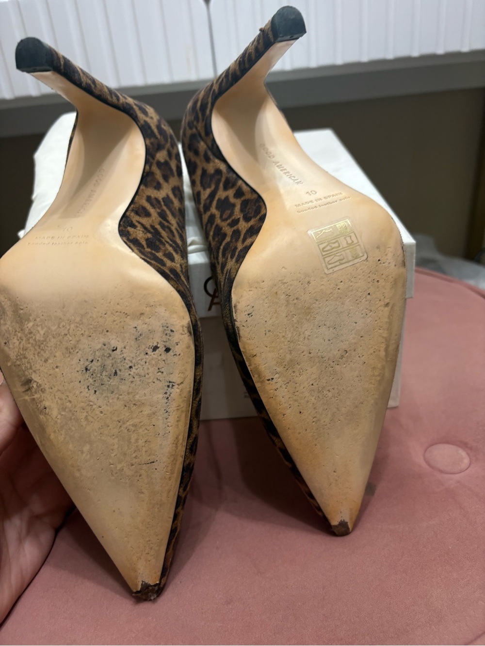 Good American Leopard-Print Pointed Toe Stiletto Heels - Brown/Black - Picture 6 of 7